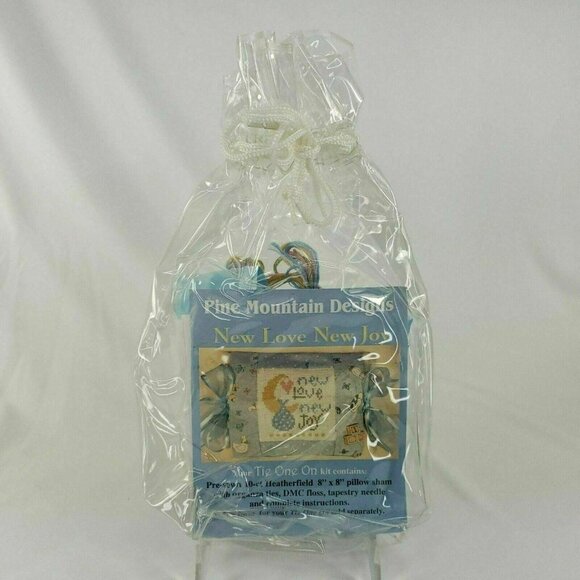 Pine Mountain Designs 351 New Love Blue Tie On Cross Stitch Kit Sham Baby Nw OOP - Picture 10 of 10